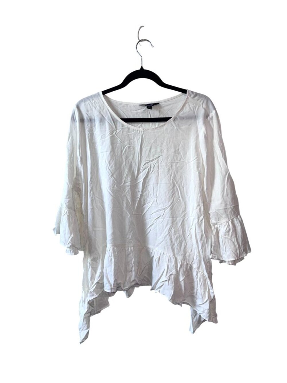 Simply Vera Vera Wang White Rayon Tunic Top XL Handkerchief Hem 3/4 Sleeves Made